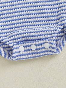 Baby Boy One-Piece With Waffle Striped Ice Cream Embroidery Stripe Print Summer One-Piece - Màu xanh lam - Xem 9