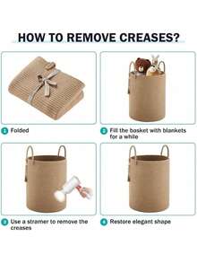 1个手工编织储物篮，带木珠装饰，全新带提手，编织储物盒，藤编洗衣篮，洗衣篮，可折叠洗衣篮，储物篮，浴室脏衣篮，绳编洗衣篮，客厅/卧室洗衣篮，编织储物篮，波西米亚风格高绳篮，适合存放毯子、玩具、枕头、毛巾和婴儿用品，由黄麻材料制成。 - 黃色 - 查看 10