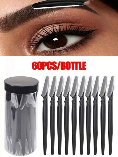 60 st/set ögonbrynstrimmer och rakapparat, exfolierande dermaplaningsverktyg, hårborttagningstrimmer för kropp och ansikts- och ögonbrynsrakhyvelset med långt handtag och precisionsskydd för kvinnor, ögonbrynsformningsverktyg lämpliga för eller på resor