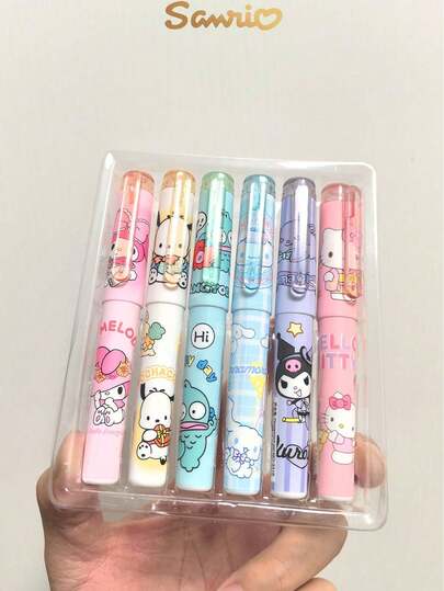  6 件套 Sanrio 可爱卡通 Pochacco 荧光笔套装 Kulomi 艺术画笔 Hello Kitty Melody 马克笔教室学校 Hanton 办公室文具派对用品奖励物品返校