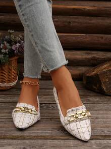 Women's Fashion Metal Decor Pointed Toe Ballet Flats, Slip-On Comfortable Casual Elegant Plaid Pattern Shoes, Suitable For Spring/Summer Daily Wear & Office, Random Pattern - Mijinger - Xem 5