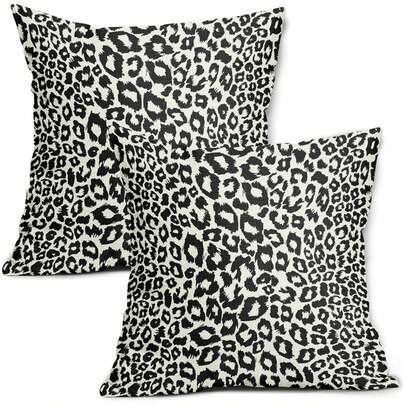 2pcs Linen Pillow Covers, Black & White Leopard Print Pillow Covers, Animal Skin Leopard Print Decorative Pillow Covers, Square Cushion Covers, Suitable For Decorating Sofa, Living Room, Bedroom, Outdoor Patio, Yard, Side Print, Pillow Insert Not Included (16"X16", 18"X18", 20"X20")