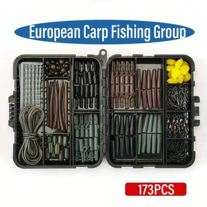 173pcs European Carp Fishing Set, Anti-Downstream Fishing Method, Fishing Accessories, Fishing Tackle, Corn Lure, Hooks, Connectors