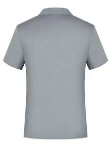 Men's Solid Color Golf Polo Shirt, Half Button Collar Color Block Business Casual Work Shirt For Boyfriend Gift, For Golf, For Daily Wear, For Summer, For Tennis - Grey - View 5