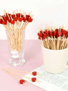 100 pezzi Stecchi per frutta a forma di cuore, Stuzzicadenti a forma di cuore, Spiedini per cocktail in bambù lunghi per decorazioni di festa di nascità, feste di compleanno, gender reveal, decorazioni per la casa, matrimoni, San Valentino, Festa della Mamma, laurea