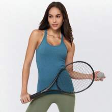 Yoga Racerback Tank Top For Women With Built In Bra,Women's Padded Sports Bra Fitness Workout Running Shirts - C-藍色 - 查看 6