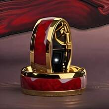 1 pieza de anillo de boda/compromiso de acero inoxidable de 8 mm de estilo bohemio para mujer con incrustación de patrón de granate rojo, cómodo, elegante y versátil, adecuado para fiestas, bodas y joyería de aniversario