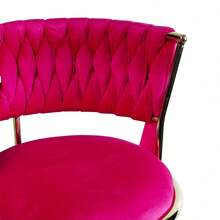 Taburete de Bar Giratorio con Respaldo de Terciopelo Rosa y Reposapies Dorado, Altura Ajustable 65-80 cm - Rosa Fucsia - Ver 6