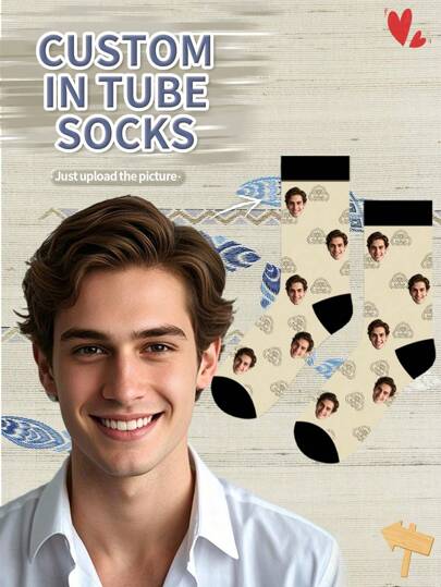 1 Pair Of New Chinese Traditional Elements Custom Socks, Couple Custom Socks, Graduation Gift, Fun Turtlenecks Custom Socks As Men's Gifts, Sports Socks, Custom Sports Socks, Birthday Custom Gifts, As Valentine's Day Gifts