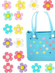 16件/8件/4件/1件花朵DIY包袋装饰，包袋配件，适用于Bogg包、沙滩包、凉鞋，以及彩虹花朵装饰配件。这些迷人的装饰为您的Bogg包注入了个性化风格和鲜艳色彩。这些独特醒目的配饰，让您的包袋轻松识别，展现您的个性化魅力。