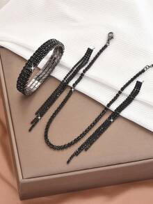 4pcs Women Jewelry Set, European And American Fashion Charm Rhinestone Chain Bracelet, Earrings, Necklace Jewelry Set, Gift For Mother - Multicolor - View 8