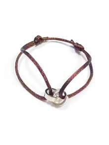 1 Pc Of Hand Woven, Adjustable Size For Sliding Left And Right, Neutral Silver, Two Ring Stainless Steel, Engraved With English "Love" Hand Rope, Men's Couple, Lover Gift