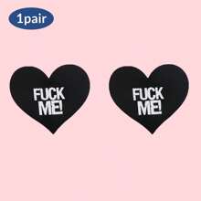 Letter Printed Heart Nipple Cover, Invisible Anti-Bulge Self-Adhesive Sticker, Ladies' Lingerie And Panties Accessories, For Rave