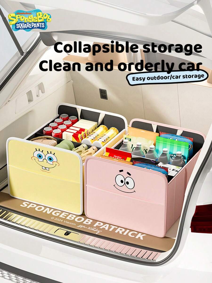 SPONGEBOB 1 Stück Auto Kofferraum Aufbewahrungsbox - Essenzielles Autozubehör, Autolagerbehälter, praktischer Fahrzeug-Organizer für das Autoinnere.