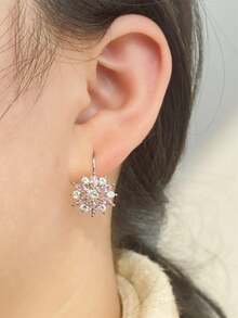 rakol 2pcs Simple Pink Cubic Zirconia Flower Decor Earrings - Pink - View 6