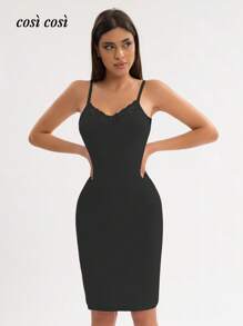 1 pezzo Nuovo vestito da donna a scollo a V con spalline regolabili per la primavera/estate, elegante vestaglia sexy con inserti in pizzo per il relax e le vacanze