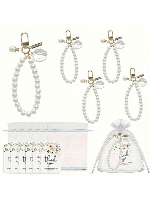 15pcs/Set Elegant Shell And Pearl Keychains, Including Keychains, Thank-You Tags, And White Organza Bags - Perfect For Brides To Give Gifts, Birthdays, Party Gift And Weddings Mother's Day Graduation