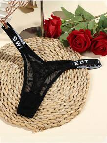 6pcs/Set Sexy Women Mesh Thong Panties, Low Waist English Letters Fashion Seamless Comfortable Underwear