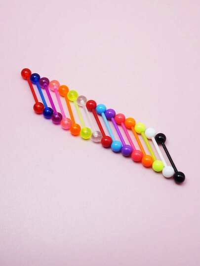 15pcs/Set Random Color Plastic Tongue Rings, Basic Style Suitable For Daily Wear, Unisex
