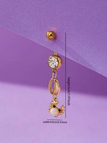 1 Pc Crab Shell Belly Ring Cute Summer Vacation Beach Style Navel Rings, Women Belly Button Rings - Yellow Gold - View 3