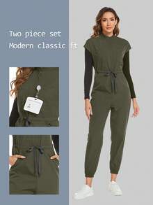 拉鍊立領連身服磨砂面布