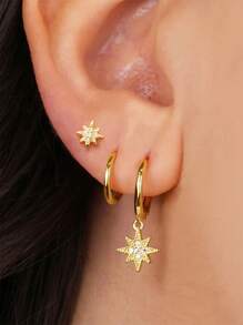 Conjunto de 3 peças: Brincos Twist Mobius, Brincos de Botão Estrela, Brincos de Argola Pingente Estrela, Joias para Mulheres
