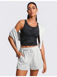 CRZ YOGA Womens Butterluxe Double Lined Workout Tank Tops Scoop Neck Racerback Cropped Casual Sleeveless Shirt - Dark Grey - View 4