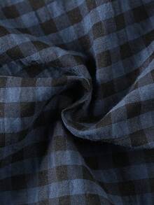 Cartoon Bear Plaid Short Sleeve Button Down Shirt And Pants Pajama Set For Young Girls - Royal Blue - View 10