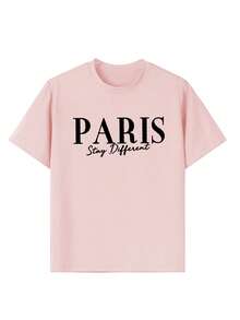 Conjunto de tres piezas de camiseta de cuello redondo casual con estampado para niñas, de manga corta, para el verano, ropa para estudiantes y niños pequeños - ¡Las camisetas coloridas traen alegría y felicidad a cada niño! Ropa para niñas, camisetas gráficas, tops de verano, ropa para niñas preadolescentes - Rosa - Ver 3