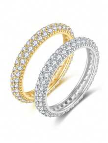 1枚925纯银戒指，镶嵌闪亮立方氧化锆，男女皆宜，可搭配日常服饰或作为派对配饰。高品质戒指，精致珠宝，绝佳礼品。 - 滿圈雙排鑽 - 查看 4