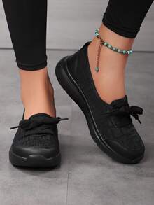 Fall/Winter New Mesh Women's Sneakers White Flat Shoes Spring/Summer Slip-On Lace-Up Casual Loafers, Size 35-42 - Black - View 5