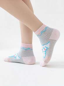 Disney 5 Pairs Girls/Kids/Baby Kuromi, Rabbit, Mesh, Pink/Green/Blue/White/Purple Multi-Color Heart, Bow, Flower, Letter Print Casual Sports Style Socks, Suitable For Spring/Summer, Thin, For School And Casual Wear