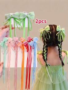 2pcs Teen Chinese Style Bow Ribbon Hair Clips, Hair Accessories - Bow - View 2