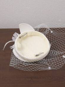 French Style Church Lady Hat, Elegant Hat, Ball Gown Hat, Headpiece, French Elegant Fascinator, Lace Veil Hat, Raceay Small Hat, Banquet Hat, Party Hat, Headpiece, Wedding Dress Hat, Headwear, Photography Hat, Veil Hair Accessory, Small Hat - 1187 - View 6