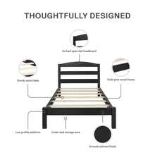 Leighton Kids Twin Size Bed, Wood Platform Bed Frame, Black - Black - View 8
