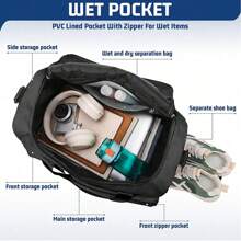 1pc 35L Gym Bag, Yoga Crossbody Bag, Sports Bag With Shoe Compartment And Wet Clothes Compartment, Black Oxford Cloth Wear-Resistant And Waterproof Material, Travel Bag With Wet And Dry Pockets, Lightweight Carry-On Handbag, Weekend Overnight Bag For Women Men Training Trips Workouts Gym Swims And Plane Business Holidays