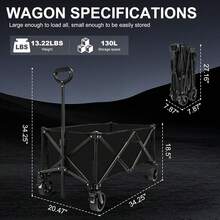 Carritos plegables, carritos de camping para exteriores, carritos de playa con ruedas grandes, carritos de la compra multiusos para camping, deportes y actividades al aire libre - Negro - Ver 8