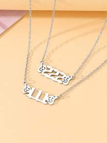 Goodwaro 1 pieza Collar de número angelical para mujer, colgante de número de acero inoxidable con alas de ángel, cadena de clavícula de bendición