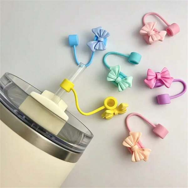 7pcs Cute Silicone Straw Covers, Fits 10mm/0.4" Straws, Reusable Straw Caps, Suitable For Party And Gathering With Friends