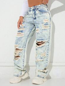 Jeans rectos de cintura alta con bolsillos laterales y abertura, estilo vintage Y2K, casual, color blanco, para primavera - Blanco - Ver 7