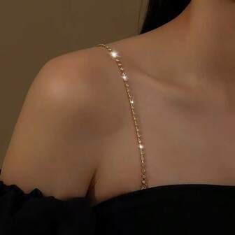 2 件装冷光闪亮水钻肩链隐形肩带文胸连衣裙比基尼装饰夏季清凉、沙滩、旅行