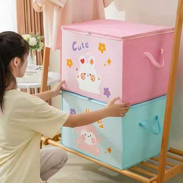 1 pieza Caja de almacenamiento de gran capacidad con elemento de dibujos animados, organizador plegable a prueba de polvo y agua, diseño de animal lindo para ropa, ropa interior, edredón y almacenamiento de varios, un regalo ideal para niñas