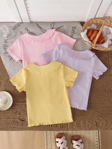 Baby Girls Casual Cute T-Shirts Multi-Pcs Set, Polo Collar Small Ruffles Design Suitable For Daily Wear, Summer - Multicolor - View 2