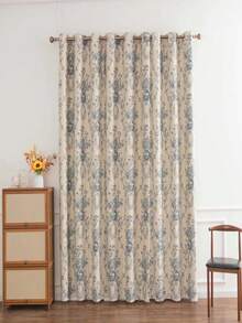 1pc European Style Floral Design Blackout Decorative Curtain - Blue - View 1
