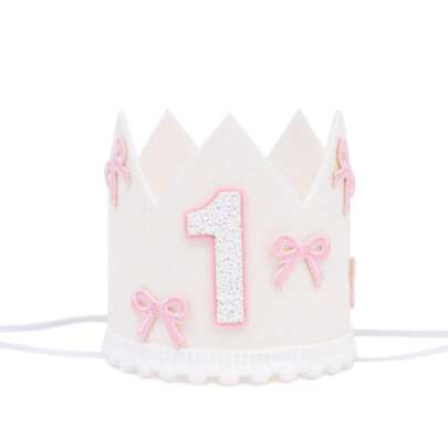 1pc, Half-Year-Old/1-5-Year-Old Bow Birthday Hat Decoration First Gift White Crown Pink Bow Crown Party Princess Headdress Photo White Powder Decoration Birthday Party Hat Decoration Quantity 2/1-5 Sequin Crown Hair Accessories Princess Birthday Party Festival Shower
