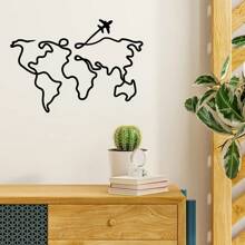 1 buc Decor de perete metalic - Decor de perete cu hartă a lumii, Artă murală metalică tradițională cu hartă a lumii cu avion, Sculptură contemporană pentru sufragerie, birou, decor de casă Ideal pentru sufragerie, dormitor, decor de bucătărie - Cadou perfect pentru casă nouă, cadou de ziua de naștere pentru iubitorii de muzică, colecționari de antichități - Construcție din fier, decor de casă, perfect pentru decorul camerei Decorul dormitorului