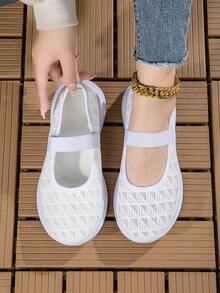 Women's Solid Color Low-Top Casual Sneakers, Comfortable Breathable Lightweight For Running And Sports - White - View 6