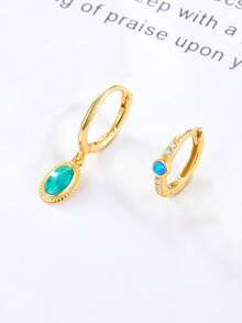 2pcs 925 Sterling Silver Earrings, Retro Elegant Geometric Oval Enamel Pendant Earrings, Suitable For Men And Women Daily Party Wear Low Allergy Earrings, Perfect Birthday, Valentine's Day, Easter, Halloween Jewelry Gifts - Yellow Gold - View 3