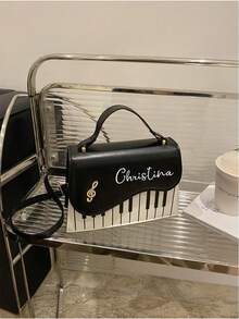 Customizable Personalized Name Handbag For Women, Fashionable Contrasting Printed Small Square Bag, Sweet And Girlish Personalized Piano Note Crossbody Bag, Suitable For Casual Shopping And Gift Giving, Suitable As A Gift For Family And Friends - Multicolor - View 2