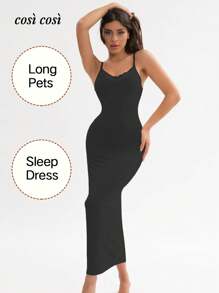 1 pezzo Abito da donna con spalline a spaghetti di nuova , tinta unita, abito sottoveste semplice ed elegante con inserti in pizzo, scollo a V, adatto per primavera e estate
